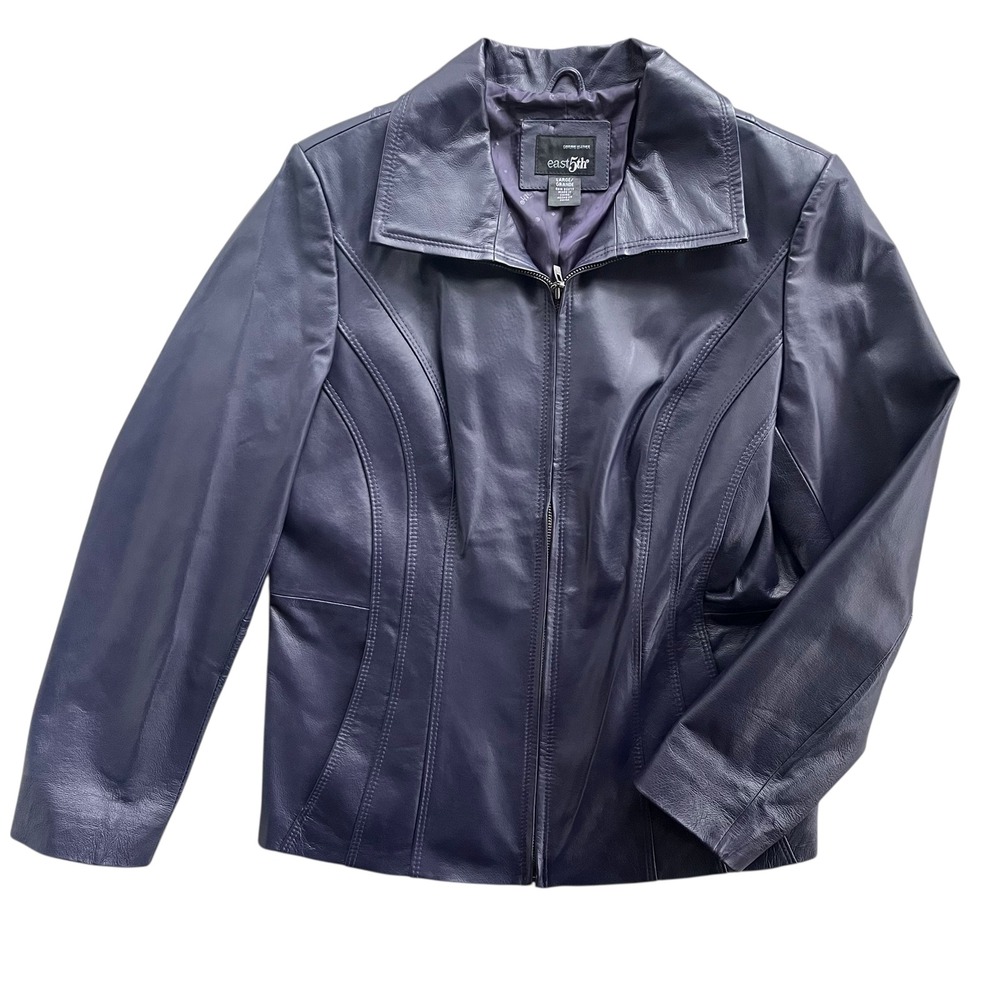 East 5th Women's L Purple Plum Genuine Leather Full Zip Moto Jacket Vintage 90s
